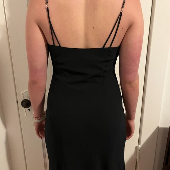 Black chiffon cocktail dress with beaded straps - Picture 6 of 12